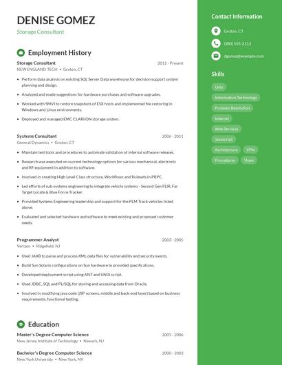 Storage Consultant Resume