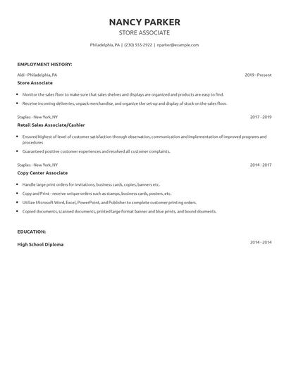 Store Associate Resume