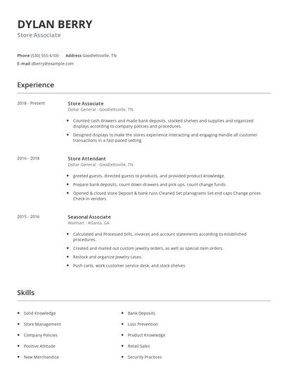 Store Associate Resume