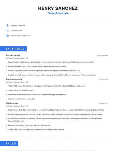 Store Associate Resume