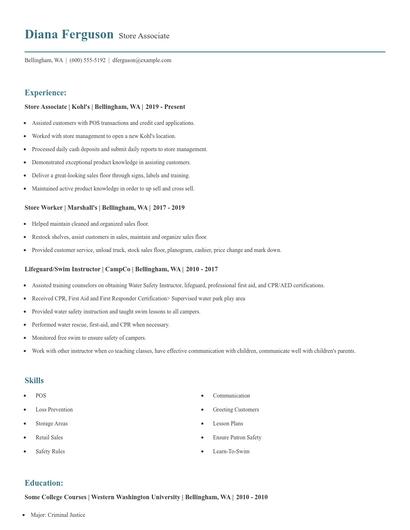 Store Associate Resume