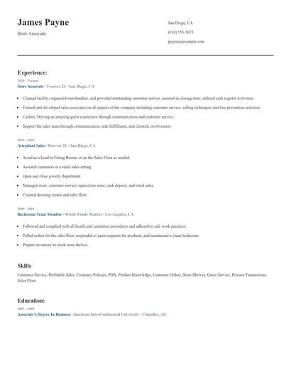 Store Associate Resume