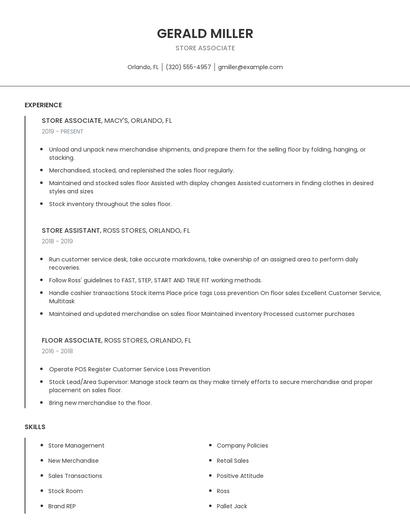 Store Associate Resume