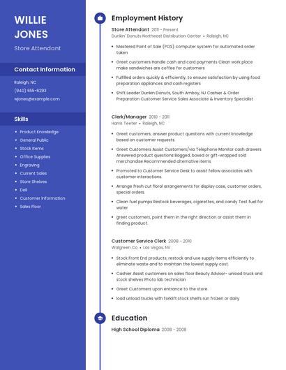 Store Attendant Resume