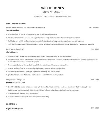 Store Attendant Resume