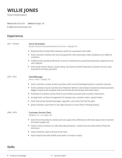 Store Attendant Resume
