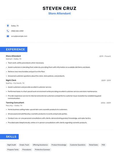 Store Attendant Resume