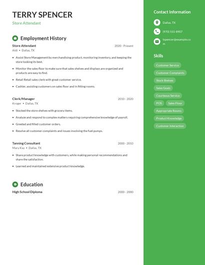 Store Attendant Resume
