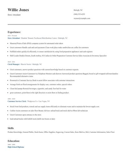 Store Attendant Resume