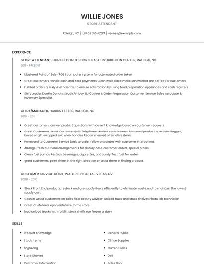 Store Attendant Resume