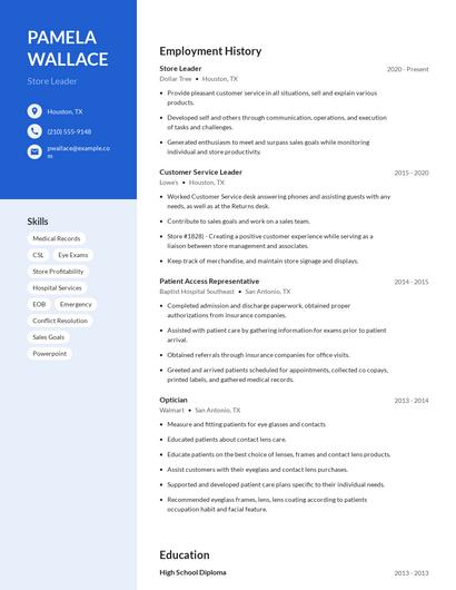 Store Leader Resume