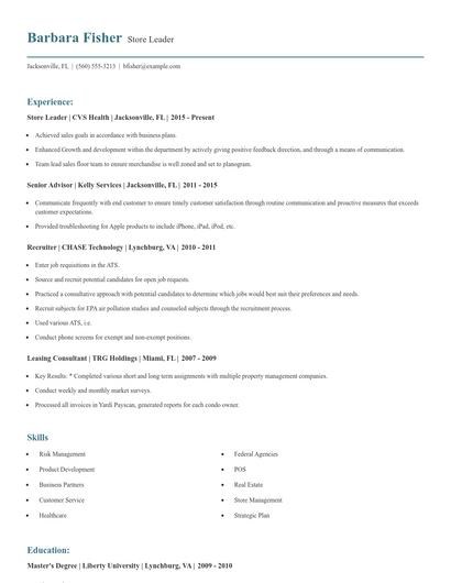 Store Leader Resume