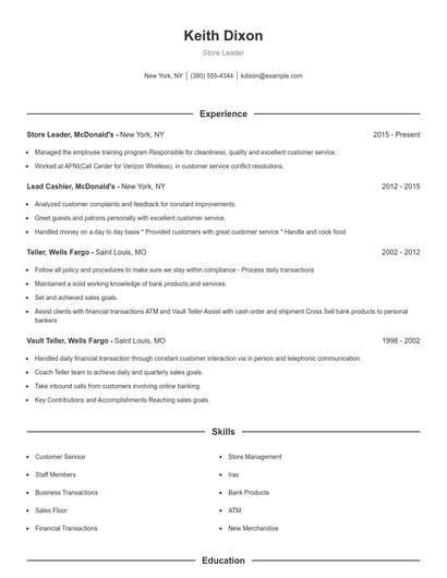 Store Leader Resume