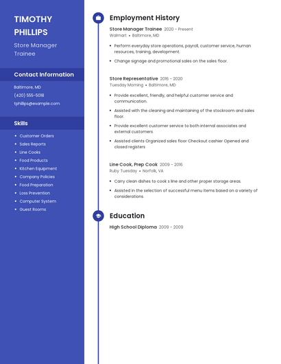 Store Manager Trainee Resume