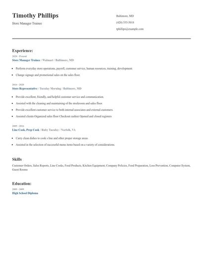 Store Manager Trainee Resume