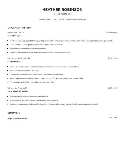 Store Stocker Resume