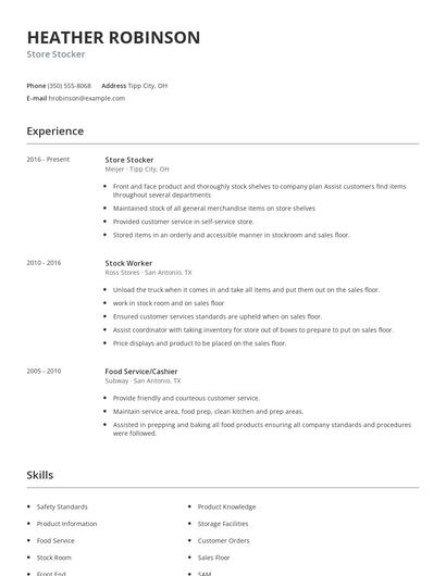 Store Stocker Resume