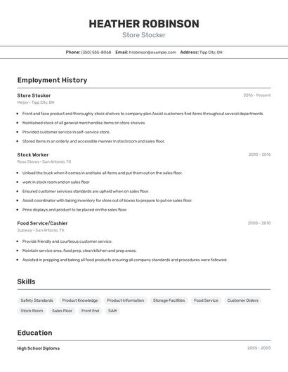 Store Stocker Resume