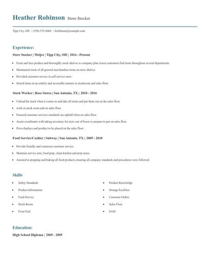 Store Stocker Resume