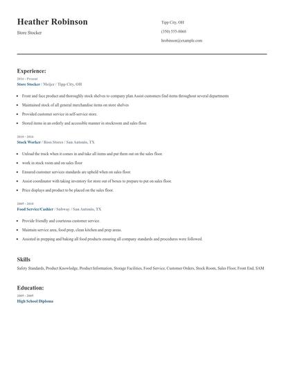 Store Stocker Resume