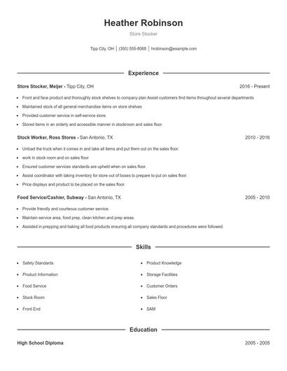 Store Stocker Resume