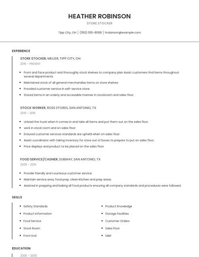 Store Stocker Resume