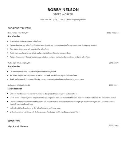 Store Worker Resume