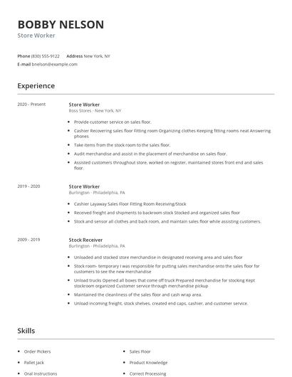 Store Worker Resume