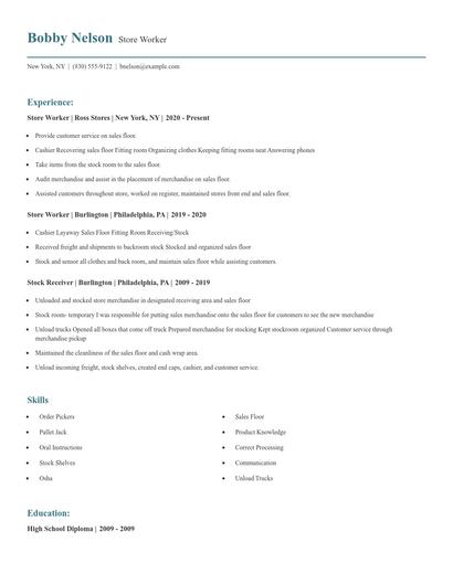 Store Worker Resume