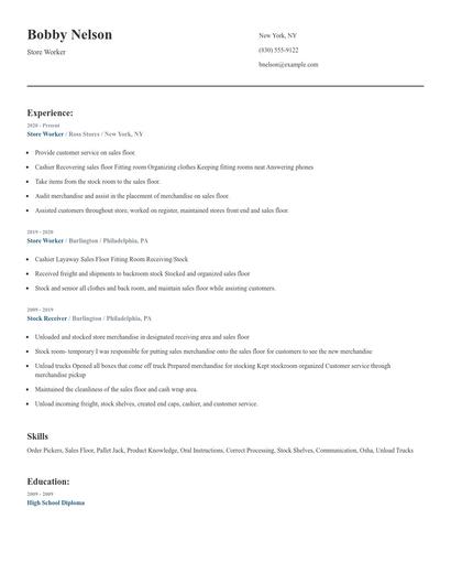 Store Worker Resume