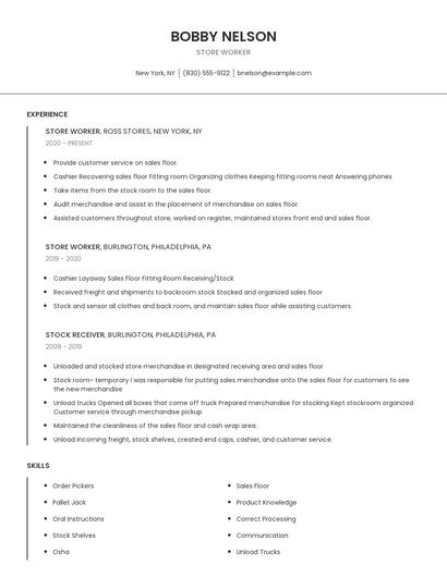 Store Worker Resume
