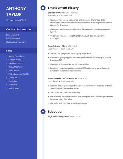 Storeroom Clerk Resume