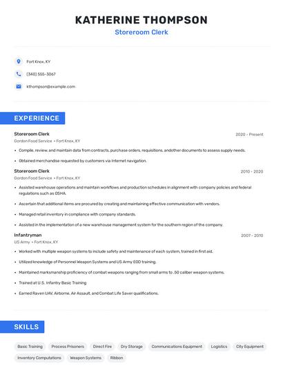 Storeroom Clerk Resume