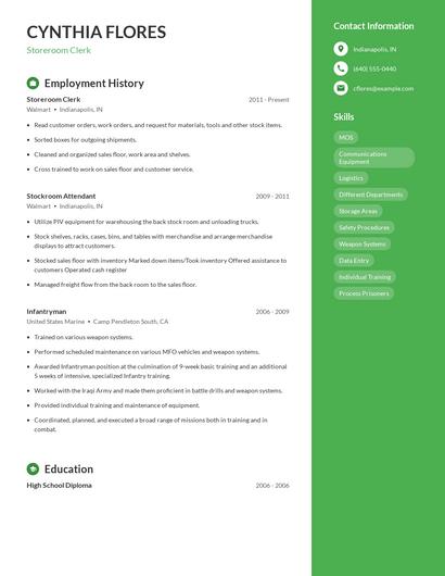 Storeroom Clerk Resume