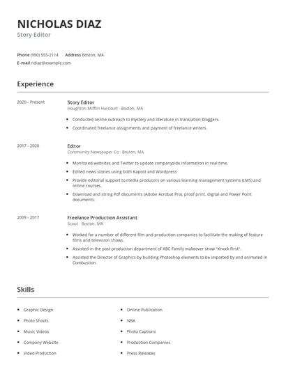 Story Editor Resume