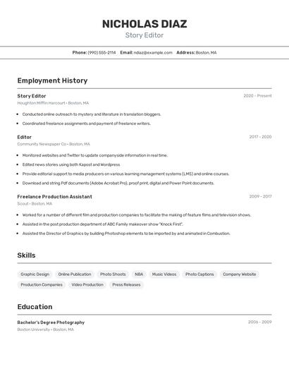 Story Editor Resume