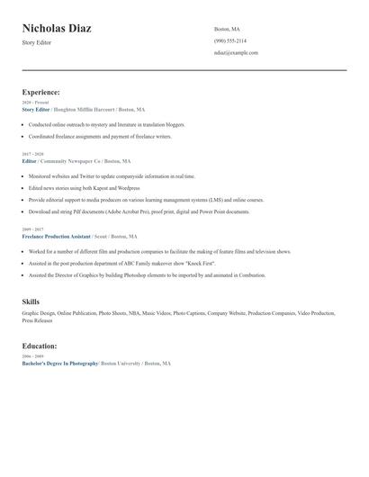 Story Editor Resume