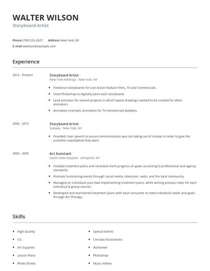 Storyboard Artist Resume