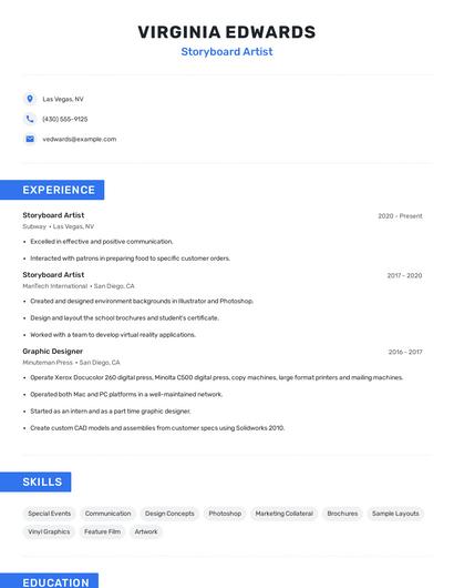 Storyboard Artist Resume