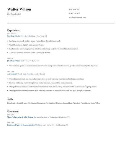 Storyboard Artist Resume