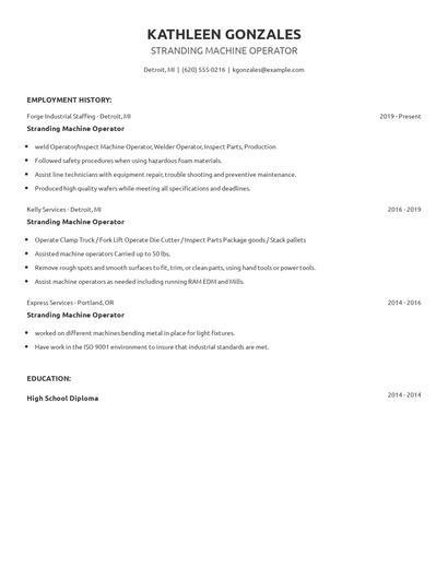 Stranding Machine Operator Resume