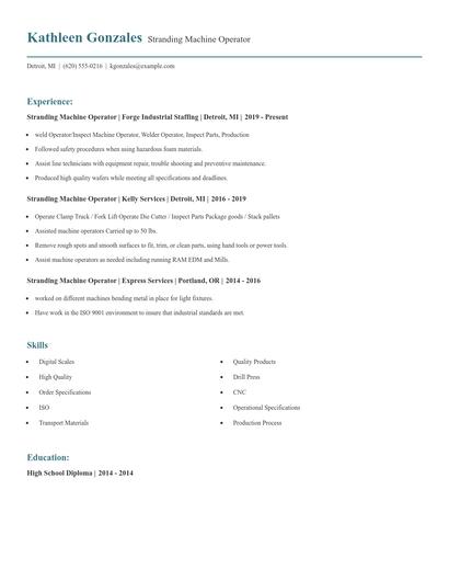 Stranding Machine Operator Resume