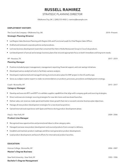 Strategic Planning Director Resume