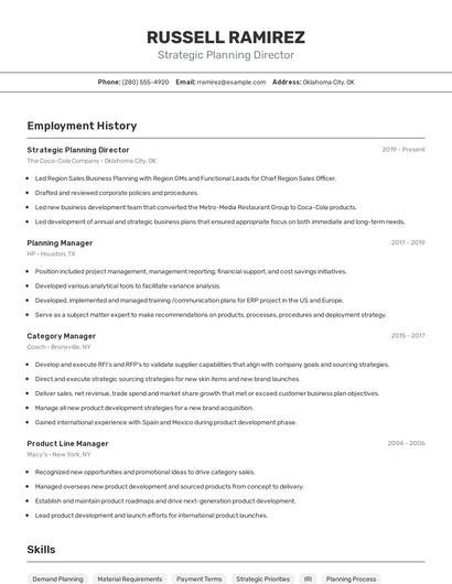 Strategic Planning Director Resume