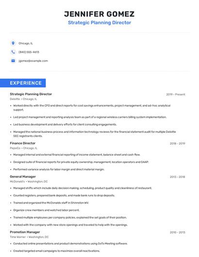 Strategic Planning Director Resume