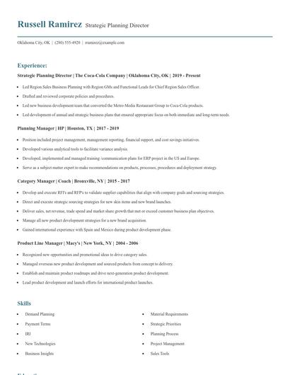Strategic Planning Director Resume