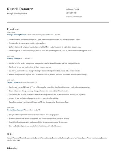 Strategic Planning Director Resume