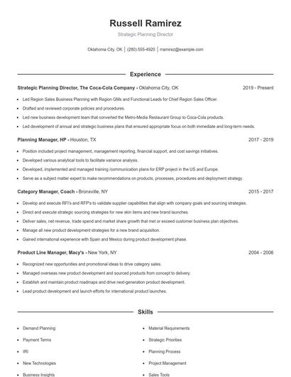 Strategic Planning Director Resume