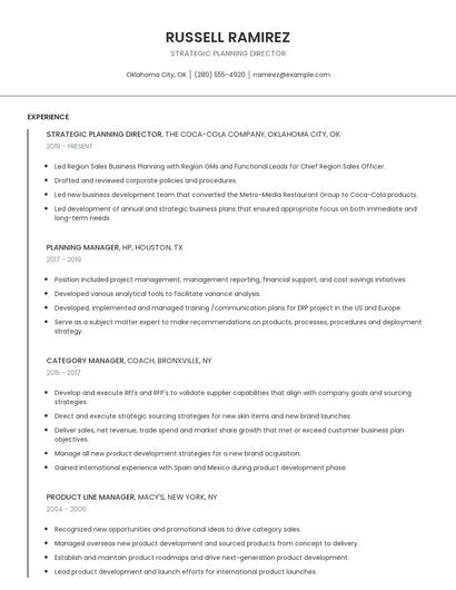 Strategic Planning Director Resume