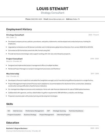 Strategy Consultant Resume